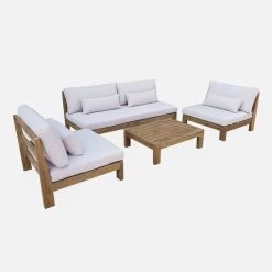 Salon De Jardin Bois Premium 5 Places Couleur : Bois / Beige -Outdoor Living Soldes AC4XXLBG 01