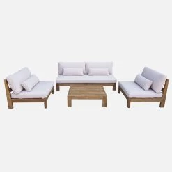 Salon De Jardin Bois Premium 5 Places Couleur : Bois / Beige -Outdoor Living Soldes AC4XXLBG 02