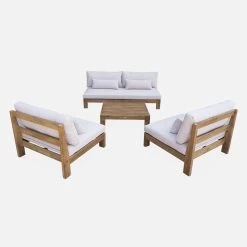 Salon De Jardin Bois Premium 5 Places Couleur : Bois / Beige -Outdoor Living Soldes AC4XXLBG 03