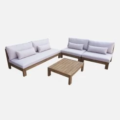 Salon De Jardin Bois Premium 5 Places Couleur : Bois / Beige -Outdoor Living Soldes AC4XXLBG 04