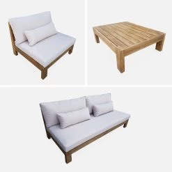 Salon De Jardin Bois Premium 5 Places Couleur : Bois / Beige -Outdoor Living Soldes AC4XXLBG 05