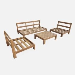 Salon De Jardin Bois Premium 5 Places Couleur : Bois / Beige -Outdoor Living Soldes AC4XXLBG 07