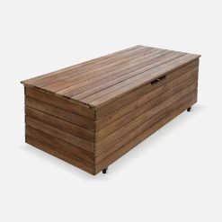 Coffre De Jardin Bois 110L Avec Vérins Et Roulettes 11 Coffre De Jardin Bois 110L Avec Vérins Et Roulettes -Outdoor Living Soldes ACBOX107NAT 01