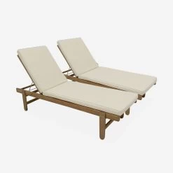 Bain De Soleil Bois Multi Positions Avec Roulettes (lot De 2) Couleur : Beige -Outdoor Living Soldes ACLOUNGEX2BG 01