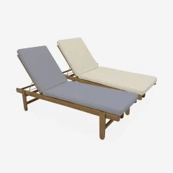 Bain De Soleil Bois Multi Positions Avec Roulettes (lot De 2) Couleur : Beige -Outdoor Living Soldes ACLOUNGEX2BG 05