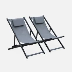 Bain De Soleil Aluminium Textilène, Multi Positions(lot De 2) Couleur : Gris -Outdoor Living Soldes AFTXDECKATX2 01