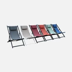 Bain De Soleil Aluminium Textilène, Multi Positions(lot De 2) Couleur : Gris -Outdoor Living Soldes AFTXDECKATX2 05