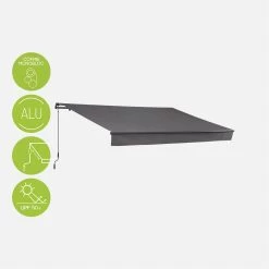 Store Banne Manuel 4x2,5m Couleur : Gris 11 Store Banne Manuel 4x2,5m Couleur : Gris -Outdoor Living Soldes AWM4X25KDGY 01bis