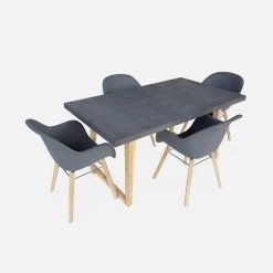 Table De Jardin Fibre De Ciment, 4 Chaises 9 Table De Jardin Fibre De Ciment, 4 Chaises -Outdoor Living Soldes CEM160R4GY 02
