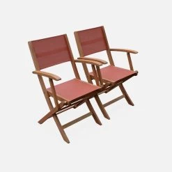 Table De Jardin Extensible Bois , 6 Chaises Couleur : Bois / Terra Cotta -Outdoor Living Soldes EC180R6TC 04
