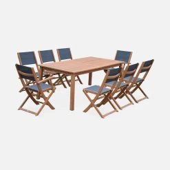 Table De Jardin Extensible Bois , 8 Chaises Couleur : Bois / Anthracite -Outdoor Living Soldes EC240R8AT 02