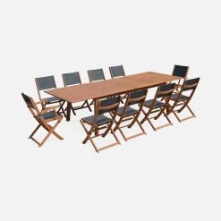 Table De Jardin Extensible Bois, 10 Chaises Couleur : Bois / Anthracite 12 Table De Jardin Extensible Bois, 10 Chaises Couleur : Bois / Anthracite -Outdoor Living Soldes EC300R10AT 01
