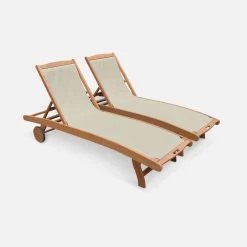 Bain De Soleil Bois Multi Positions Avec Roulettes (lot De 2) Couleur : Naturel / Gris Taupe 12 Bain De Soleil Bois Multi Positions Avec Roulettes (lot De 2) Couleur : Naturel / Gris Taupe -Outdoor Living Soldes ECLOUNGETXGYX2 01