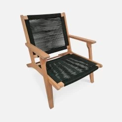 Chaise De Jardin En Bois Et Corde Avec Repose Pieds Couleur : Noir -Outdoor Living Soldes ECRLXROPEBK 03