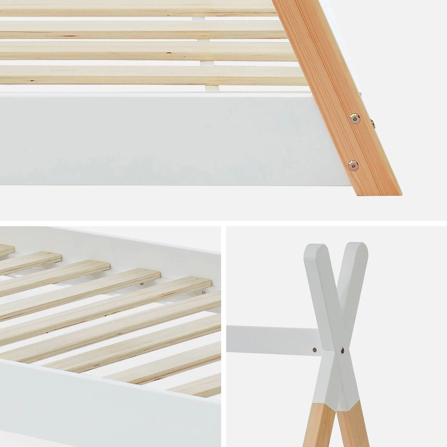 Lit Tipi Enfant 90 X 190 Cm En Pin Naturel, Sommier Inclus Couleur : Blanc 7 Lit Tipi Enfant 90 X 190 Cm En Pin Naturel, Sommier Inclus Couleur : Blanc – Image 5