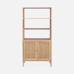 Etagère Bibliothèque Effet Bois Et Cannage, 4 Niveaux 11 Etagère Bibliothèque Effet Bois Et Cannage, 4 Niveaux -Outdoor Living Soldes IBOBOOKSHELF 02