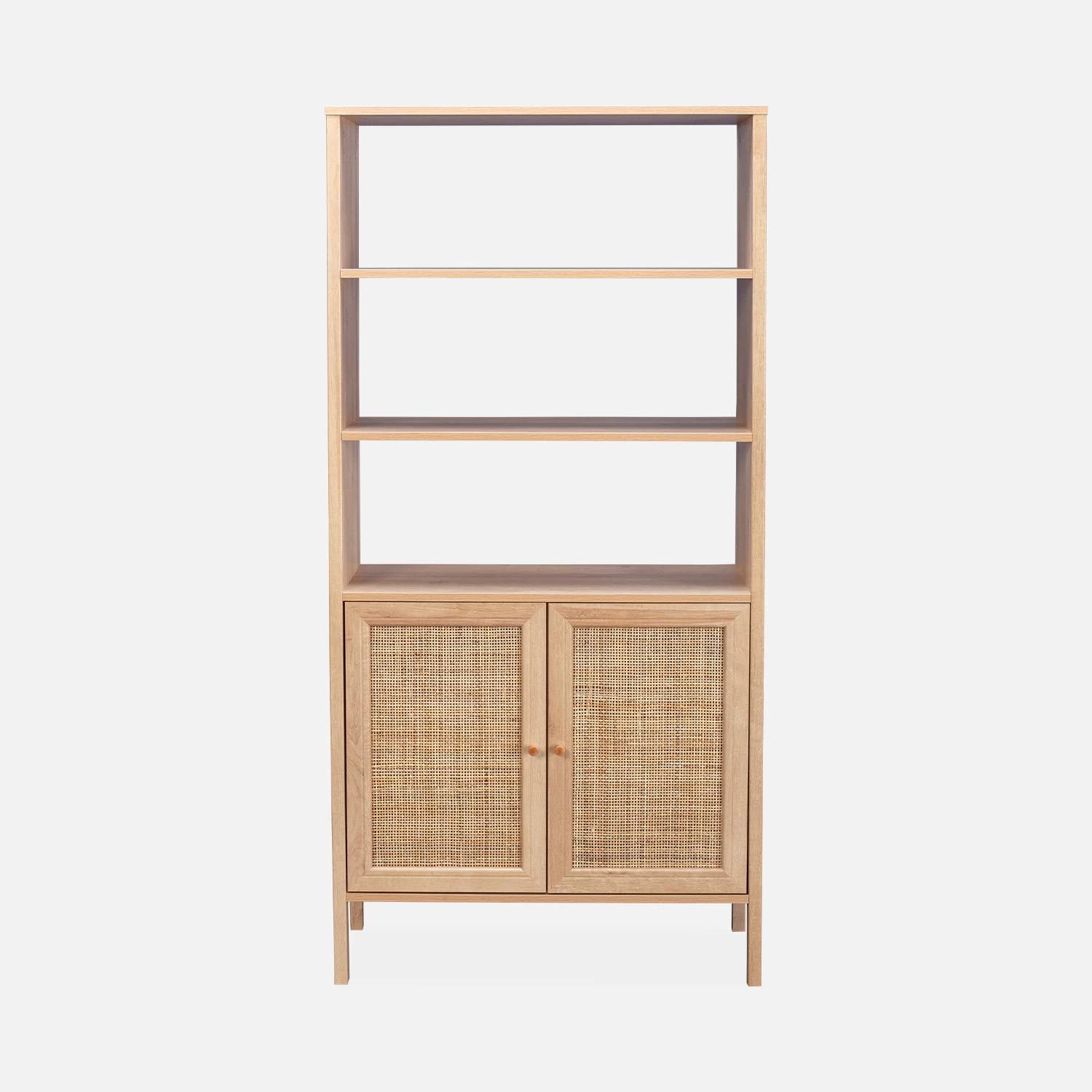 Etagère Bibliothèque Effet Bois Et Cannage, 4 Niveaux 6 Etagère Bibliothèque Effet Bois Et Cannage, 4 Niveaux – Image 4