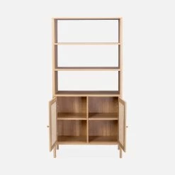Etagère Bibliothèque Effet Bois Et Cannage, 4 Niveaux 12 Etagère Bibliothèque Effet Bois Et Cannage, 4 Niveaux -Outdoor Living Soldes IBOBOOKSHELF 03