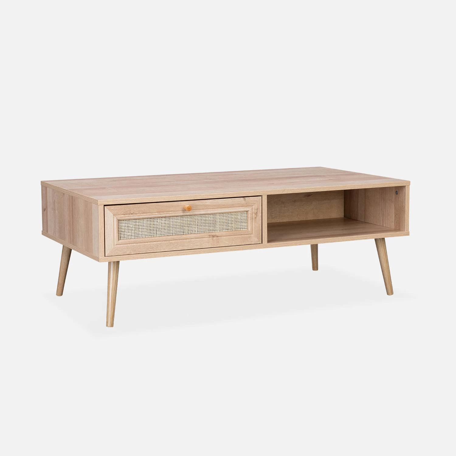 Table Basse Scandinave En Cannage, 1 Tiroir Couleur : Naturel 4 Table Basse Scandinave En Cannage, 1 Tiroir Couleur : Naturel – Image 2