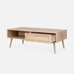 Table Basse Scandinave En Cannage, 1 Tiroir Couleur : Naturel 12 Table Basse Scandinave En Cannage, 1 Tiroir Couleur : Naturel -Outdoor Living Soldes IBOCOFTABLE 02