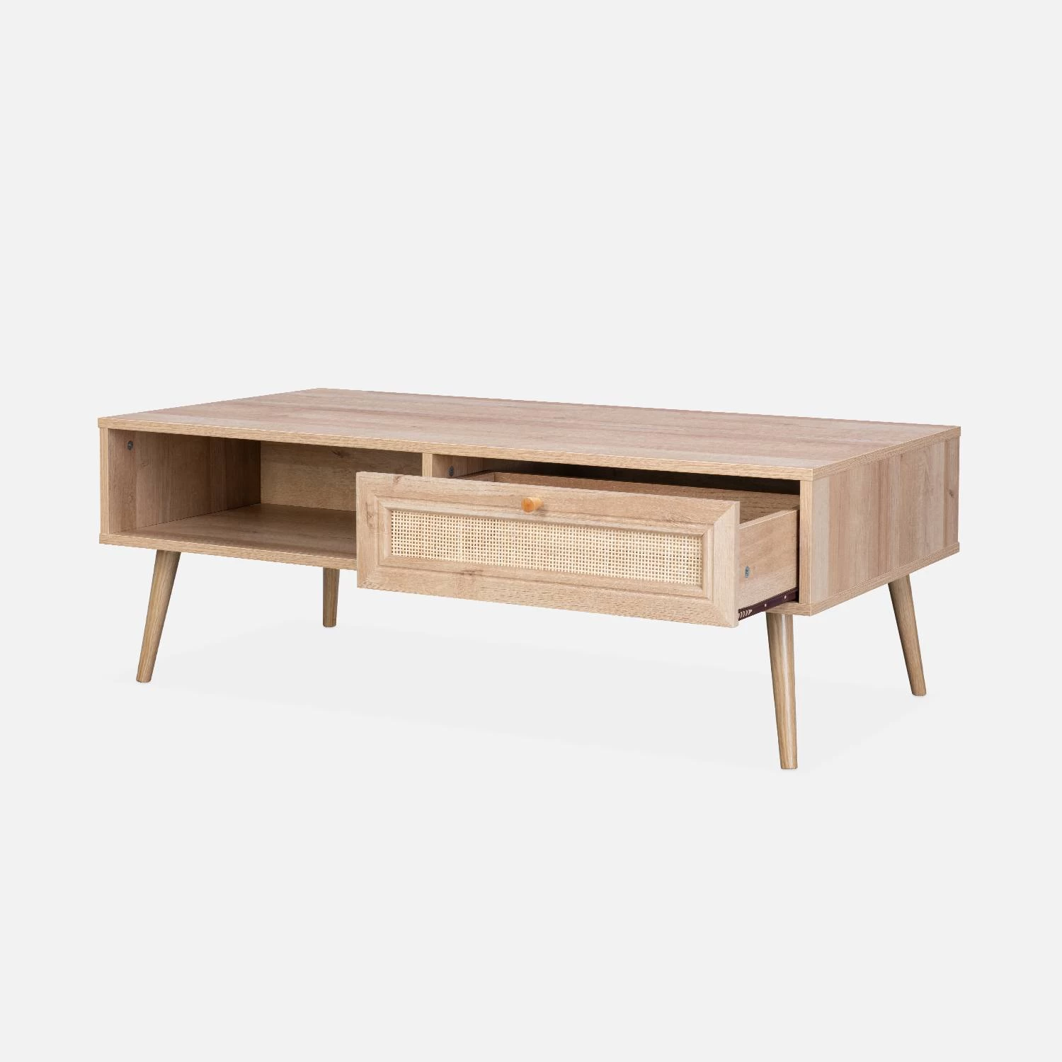 Table Basse Scandinave En Cannage, 1 Tiroir Couleur : Naturel 7 Table Basse Scandinave En Cannage, 1 Tiroir Couleur : Naturel – Image 5