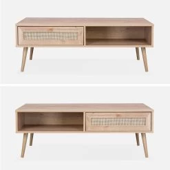 Table Basse Scandinave En Cannage, 1 Tiroir Couleur : Naturel 10 Table Basse Scandinave En Cannage, 1 Tiroir Couleur : Naturel -Outdoor Living Soldes IBOCOFTABLE 03