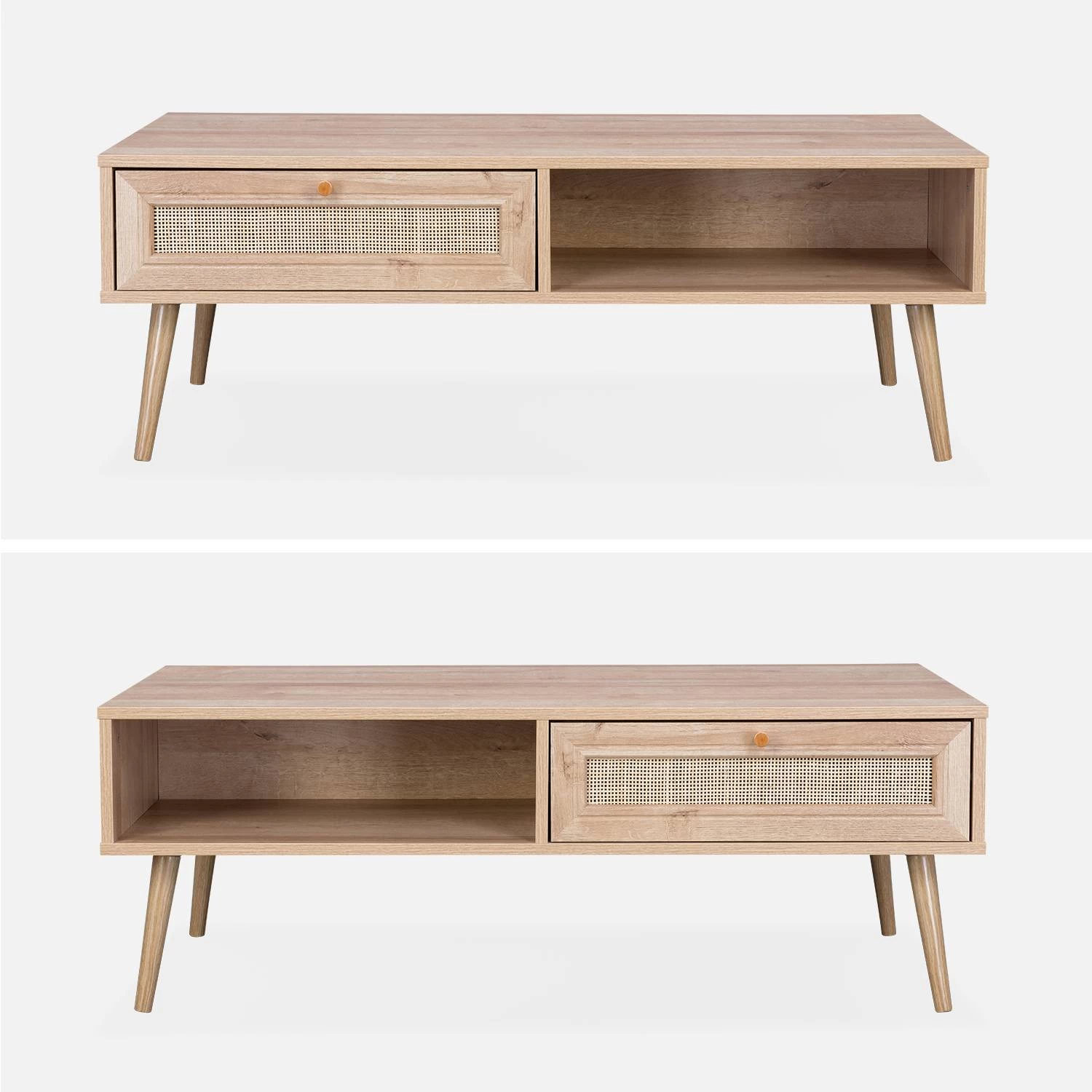 Table Basse Scandinave En Cannage, 1 Tiroir Couleur : Naturel 5 Table Basse Scandinave En Cannage, 1 Tiroir Couleur : Naturel – Image 3