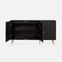 Buffet Scandinave Effet Bois Et Cannage 2 Portes 150 Cm Couleur : Noir 12 Buffet Scandinave Effet Bois Et Cannage 2 Portes 150 Cm Couleur : Noir -Outdoor Living Soldes IBOSIDEBOAXLBK 03