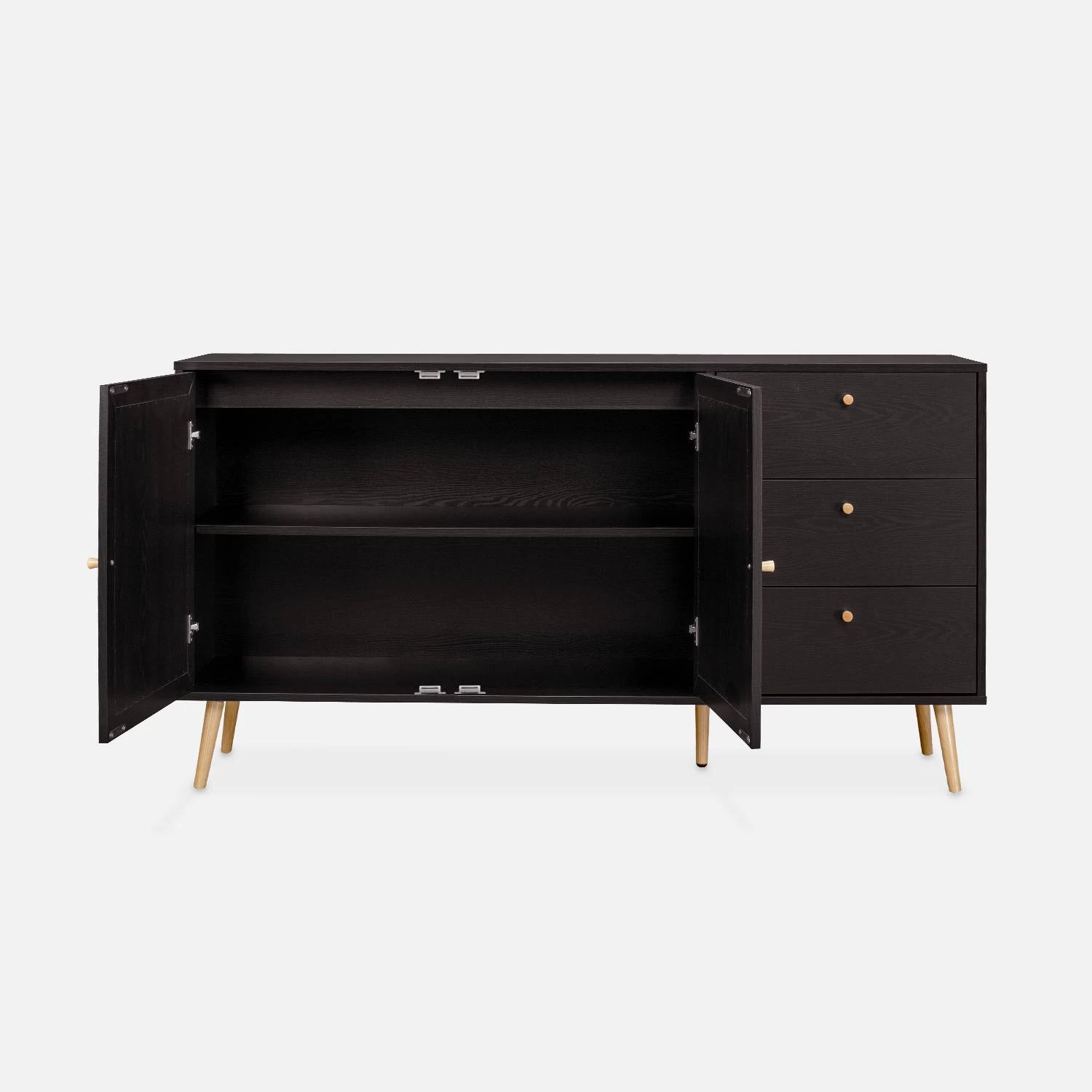 Buffet Scandinave Effet Bois Et Cannage 2 Portes 150 Cm Couleur : Noir 7 Buffet Scandinave Effet Bois Et Cannage 2 Portes 150 Cm Couleur : Noir – Image 5