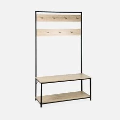 Meuble D'entrée Métal Et Effet Bois 2 Niveaux Et 7 Crochets 13 Meuble D'entrée Métal Et Effet Bois 2 Niveaux Et 7 Crochets -Outdoor Living Soldes ILFSHELFRACK 01