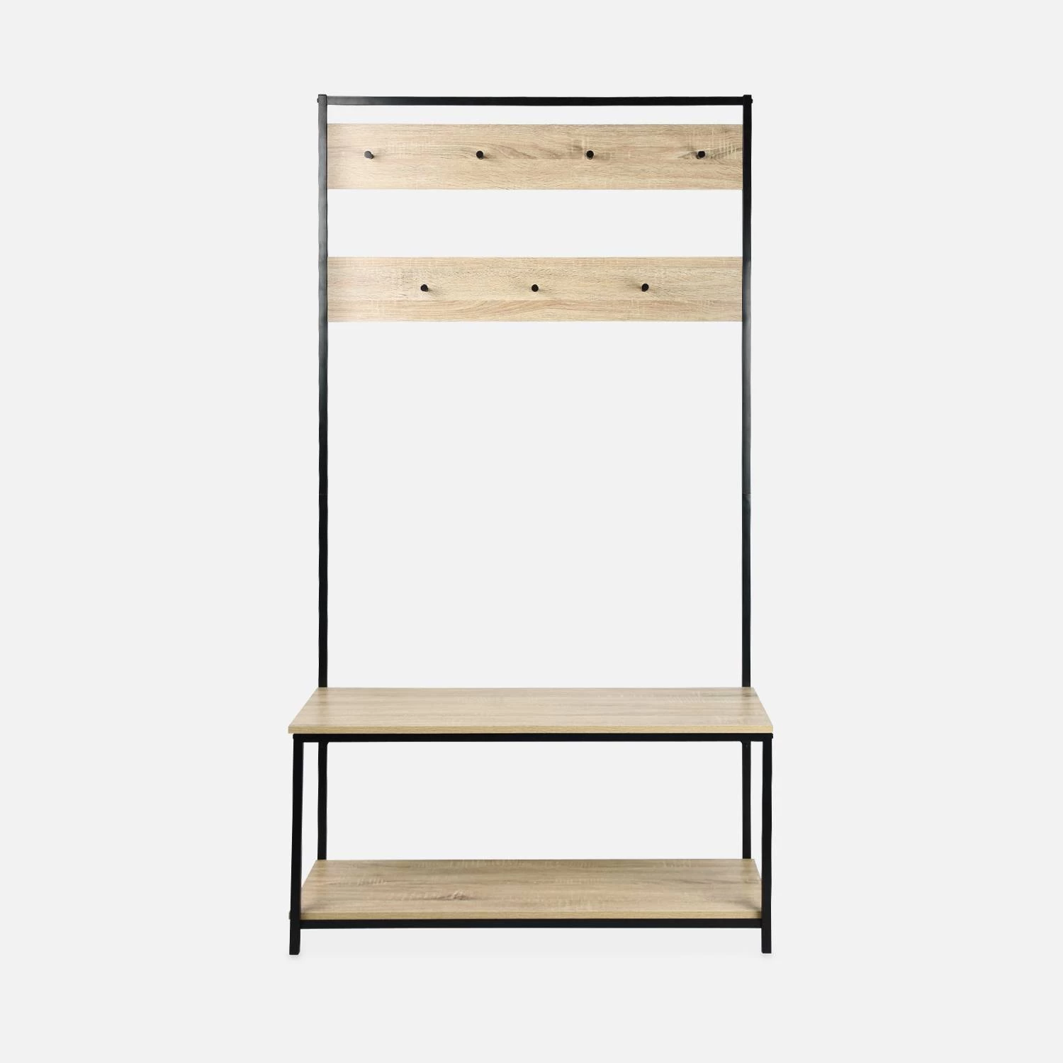 Meuble D'entrée Métal Et Effet Bois 2 Niveaux Et 7 Crochets 7 Meuble D'entrée Métal Et Effet Bois 2 Niveaux Et 7 Crochets – Image 5