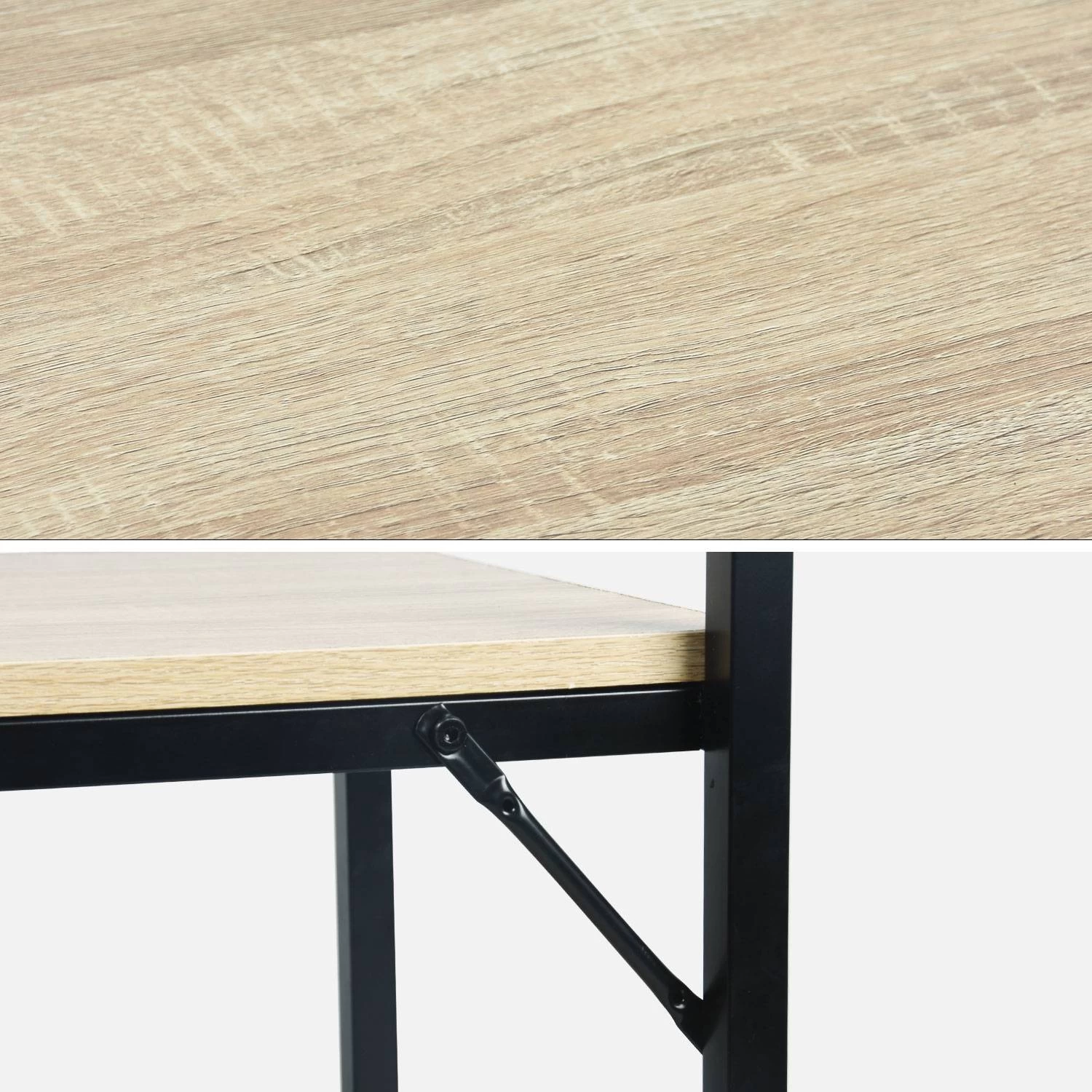 Meuble D'entrée Métal Et Effet Bois 2 Niveaux Et 7 Crochets 9 Meuble D'entrée Métal Et Effet Bois 2 Niveaux Et 7 Crochets – Image 7