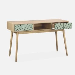 Console Effet Bois Naturel 2 Tiroirs Couleur : Vert D'eau -Outdoor Living Soldes IMKDESK120GW 02