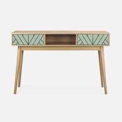 Console Effet Bois Naturel 2 Tiroirs Couleur : Vert D'eau -Outdoor Living Soldes IMKDESK120GW 03