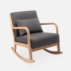 Rocking Chair Scandinave Bois Et Tissu Couleur : Gris Foncé 11 Rocking Chair Scandinave Bois Et Tissu Couleur : Gris Foncé -Outdoor Living Soldes IRACSCADKGY 01