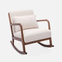 Rocking Chair Scandinave En Bois Et Tissu Bouclette -Outdoor Living Soldes IRACSCALWLBOUCL 01