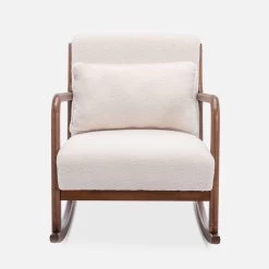 Rocking Chair Scandinave En Bois Et Tissu Bouclette -Outdoor Living Soldes IRACSCALWLBOUCL 02