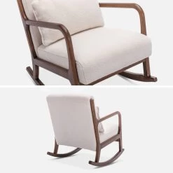 Rocking Chair Scandinave En Bois Et Tissu Bouclette -Outdoor Living Soldes IRACSCALWLBOUCL 03