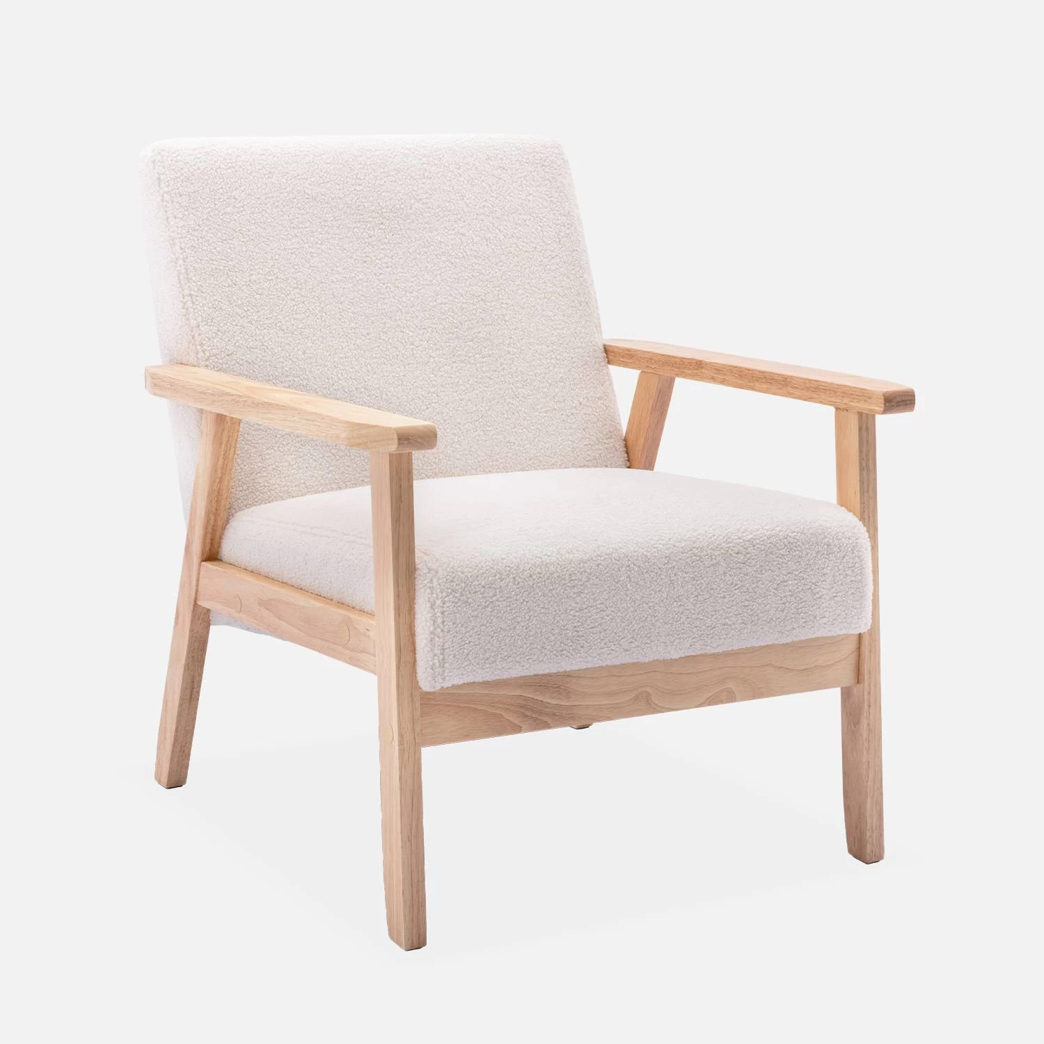 Fauteuil Scandinave Bouclettes Et Bois D'hévéa 5 Fauteuil Scandinave Bouclettes Et Bois D'hévéa – Image 3