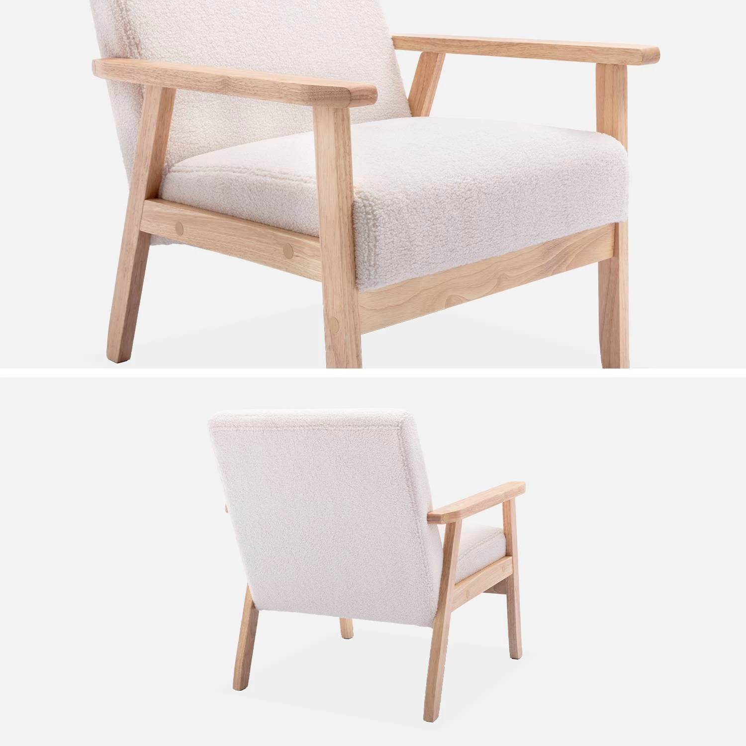 Fauteuil Scandinave Bouclettes Et Bois D'hévéa 7 Fauteuil Scandinave Bouclettes Et Bois D'hévéa – Image 5