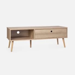 Meuble TV Scandinave Effet Bois 2 Espaces De Rangement 120 Cm 11 Meuble TV Scandinave Effet Bois 2 Espaces De Rangement 120 Cm -Outdoor Living Soldes ISNTVS120NAT 01