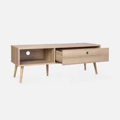 Meuble TV Scandinave Effet Bois 2 Espaces De Rangement 120 Cm 13 Meuble TV Scandinave Effet Bois 2 Espaces De Rangement 120 Cm -Outdoor Living Soldes ISNTVS120NAT 03