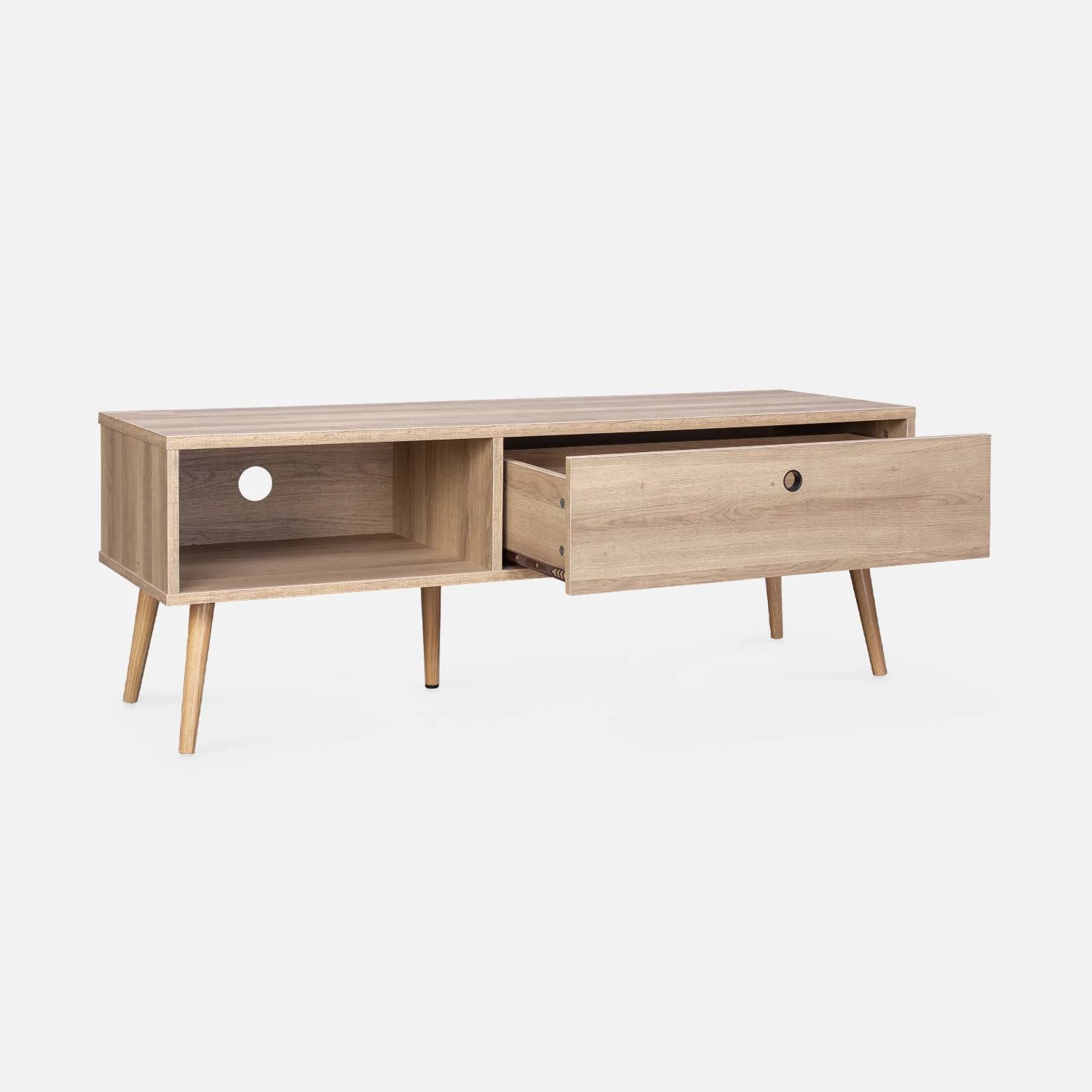 Meuble TV Scandinave Effet Bois 2 Espaces De Rangement 120 Cm 7 Meuble TV Scandinave Effet Bois 2 Espaces De Rangement 120 Cm – Image 5