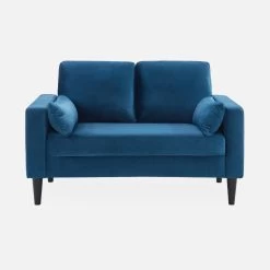 Canapé 2 Places Vintage Velours Pieds Bois D'hévéa Couleur : Bleu 12 Canapé 2 Places Vintage Velours Pieds Bois D'hévéa Couleur : Bleu -Outdoor Living Soldes ISOF2VVBD 02