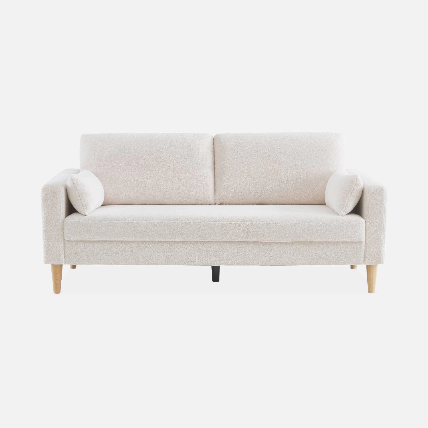 Canapé 3 Places Tissu Bouclette, Pieds Bois 8 Canapé 3 Places Tissu Bouclette, Pieds Bois – Image 6