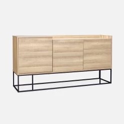 Buffet Métal Et Effet Bois 3 Portes 160 Cm -Outdoor Living Soldes ISTBL160NAT 01