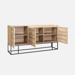 Buffet Métal Et Effet Bois 3 Portes 160 Cm -Outdoor Living Soldes ISTBL160NAT 04