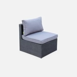 Salon De Jardin Résine Tressée 5 Places Couleur : Noir / Gris -Outdoor Living Soldes LCA007BLACKGY 03