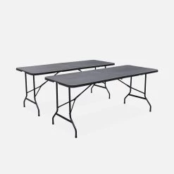 Tables De Réception Pliable Plastique (lot De 2) Couleur : Gris Foncé -Outdoor Living Soldes RECPL180X70X2DG 01