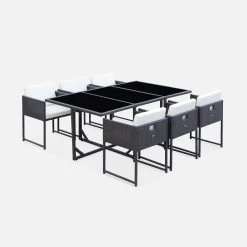 Table De Jardin Encastrable Résine Tressée, 6 Chaises Couleur : Marron -Outdoor Living Soldes WK6CUBEBN 01